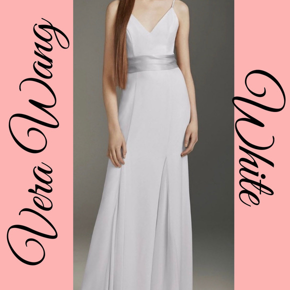 NWT WHITE By VERA WANG V-Neck Crepe Mermaid Bridesmaid Dress - Picture 1 of 9